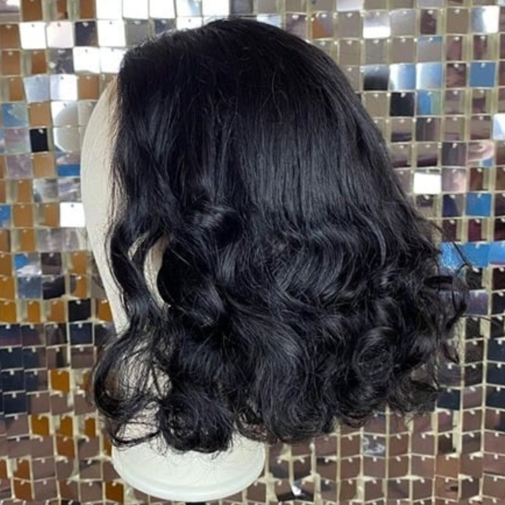 4x4 Lace Closure Wig 12" Loose Body Wave Bob 100% Human Hair Glueless Black Unit